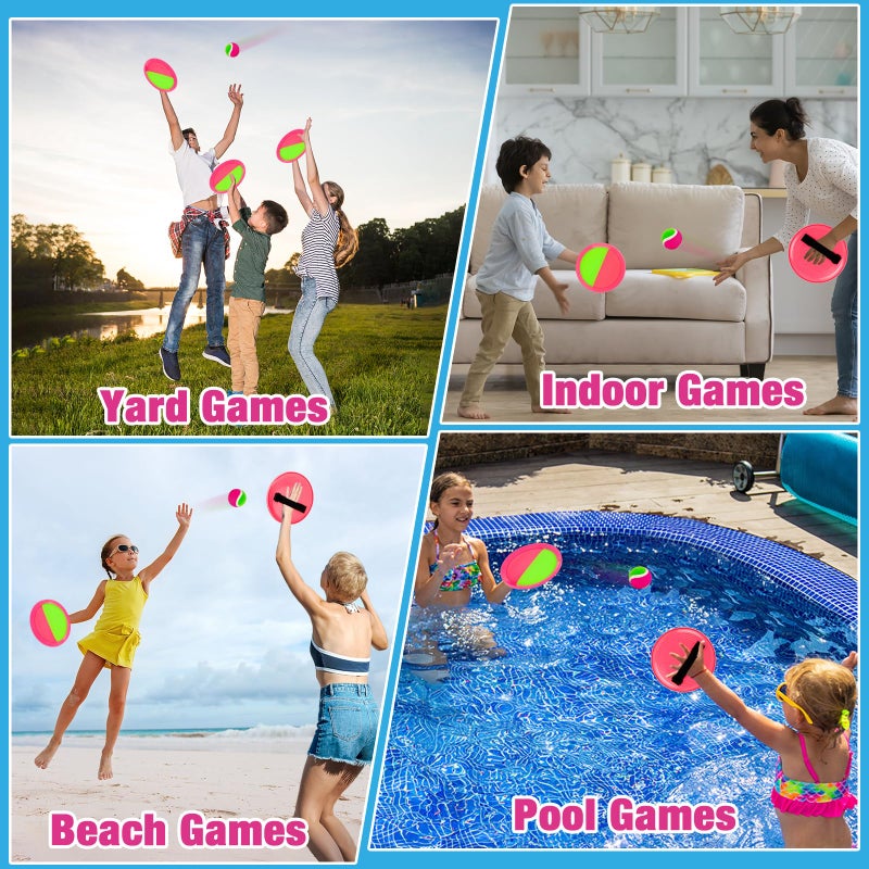Qrooper Kids Outdoor Toys - Toss and Catch Game Set, Outside Yard Camping Beach Pool Toys Games for Boys Girls 3 4 5 6 7 8 9 10 Year Old, 4 Paddles 4 Balls (Pink+Pink) - Image 5
